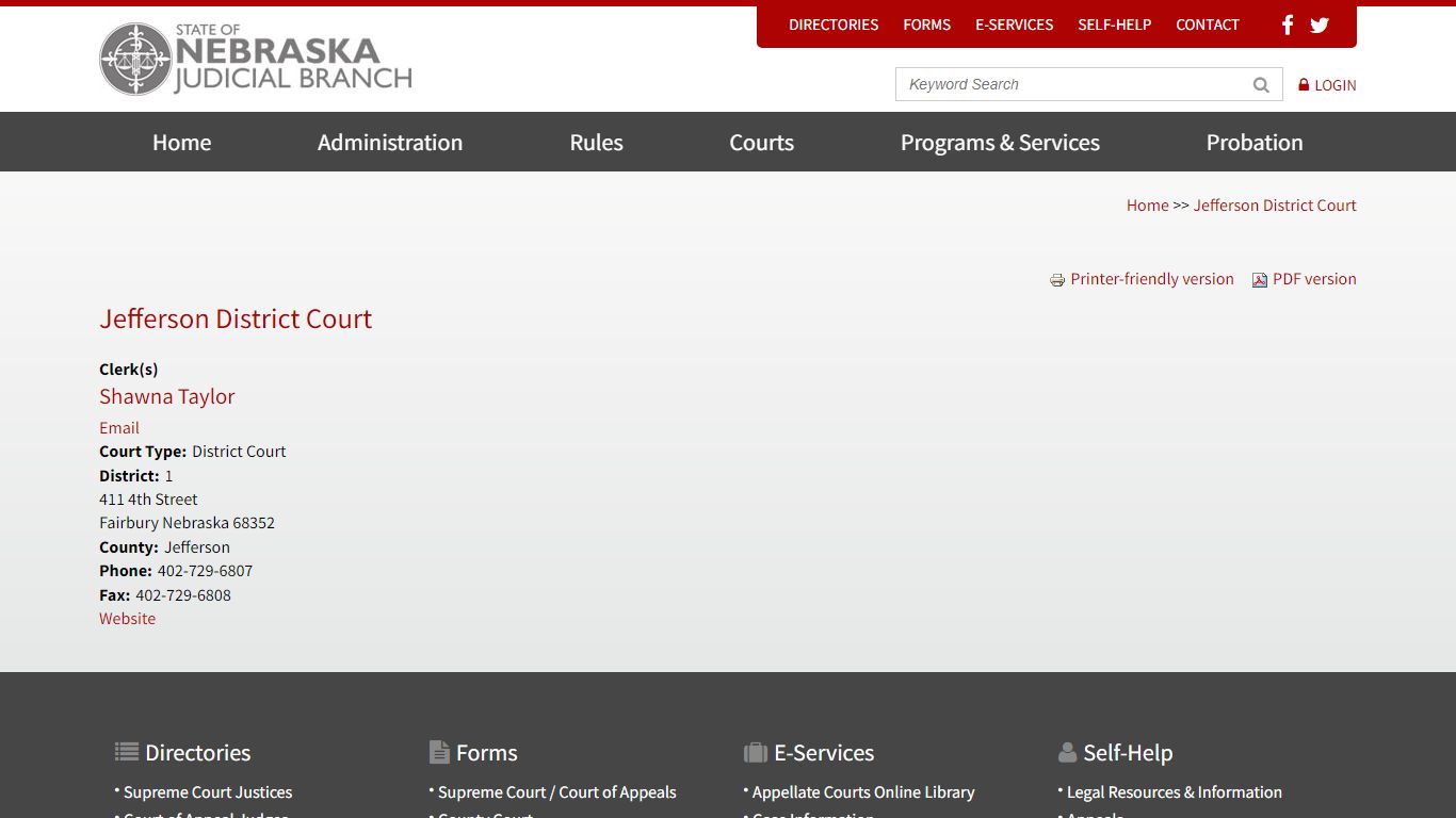 Jefferson District Court | Nebraska Judicial Branch